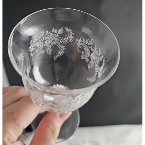 Antique Fostoria Florid Footed Cocktail Glasses 5" wine paisley etched Rare - Picture 6 of 9